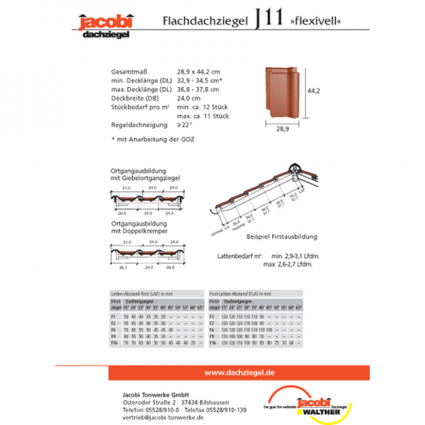Черепица керамическая Jacobi J11 натуральный красный