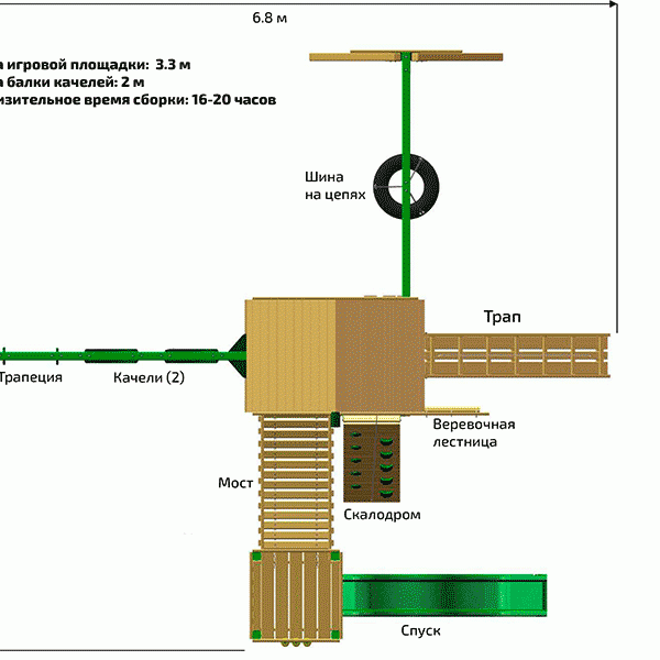 Большой спортивно-игровой комплекс из дерева «ГУЛЛИВЕР»